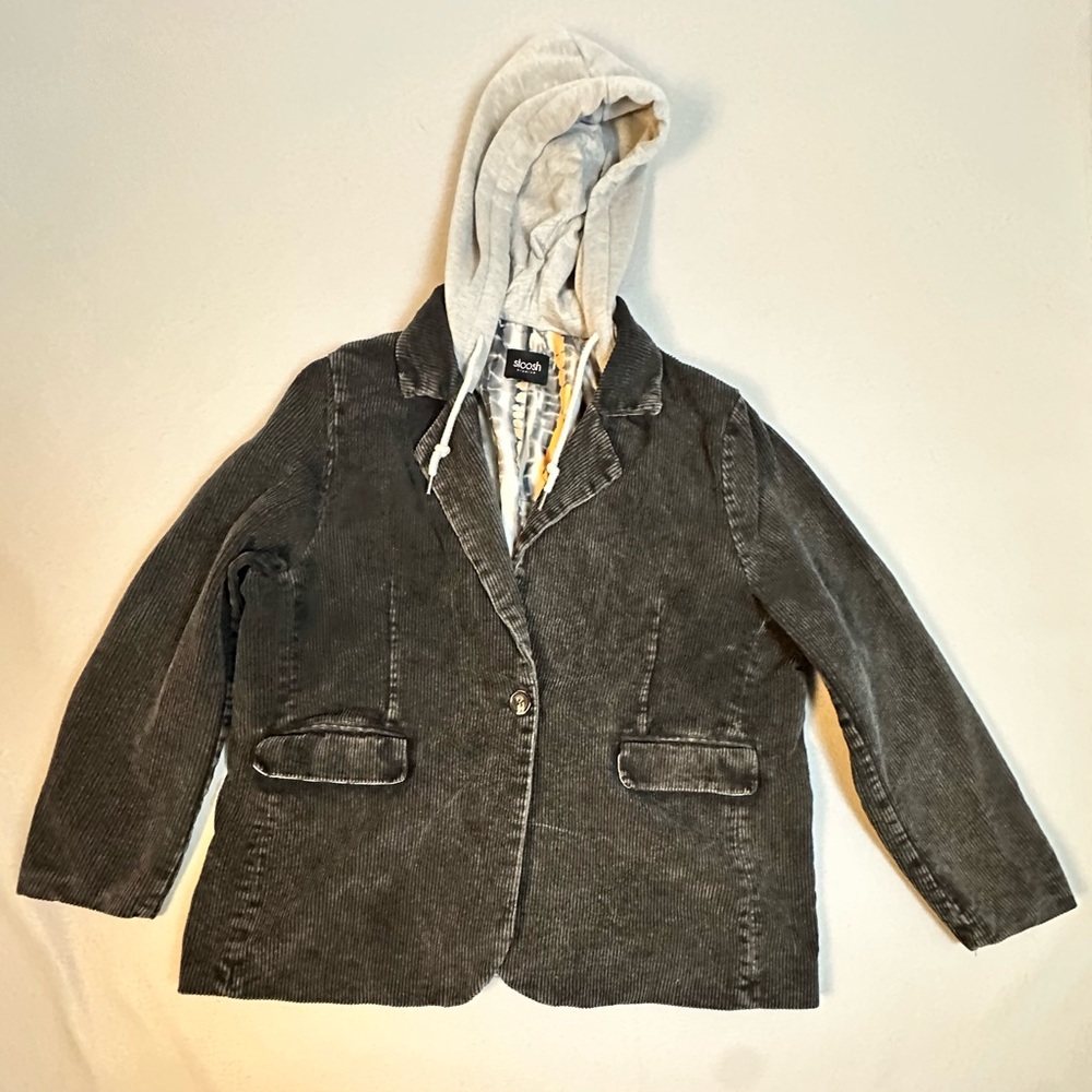 Stoosh Gray Corduroy Jacket with White Hoodie